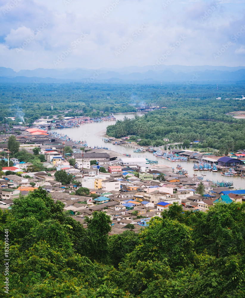 Aerial view of Chumphon city from view point.