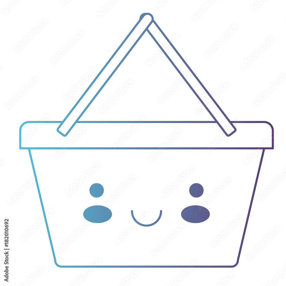 kawaii shopping basket in degraded blue to purple color contour kawaii shopping basket in degraded blue to purple color contour