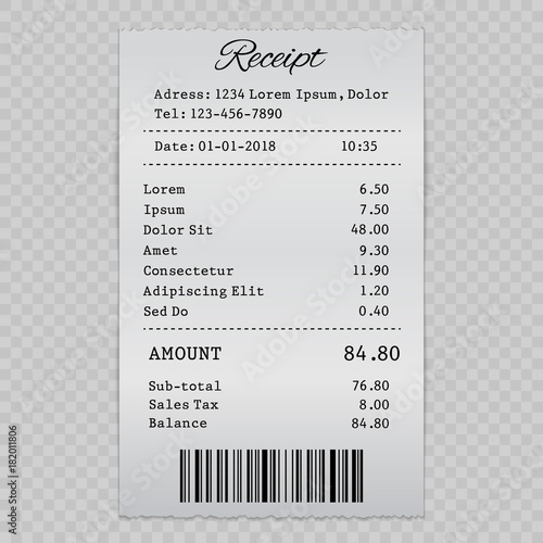 vector paper check, sell receipt or bill template photo