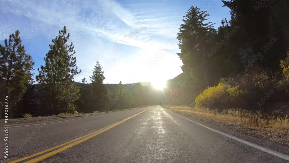 Sunrise car mount drive on Angeles Crest Highway in the San Gabriel Mountains above Los Angeles California. Sunrise car mount drive on Angeles Crest Highway in the San Gabriel Mountains above Los Angeles California.