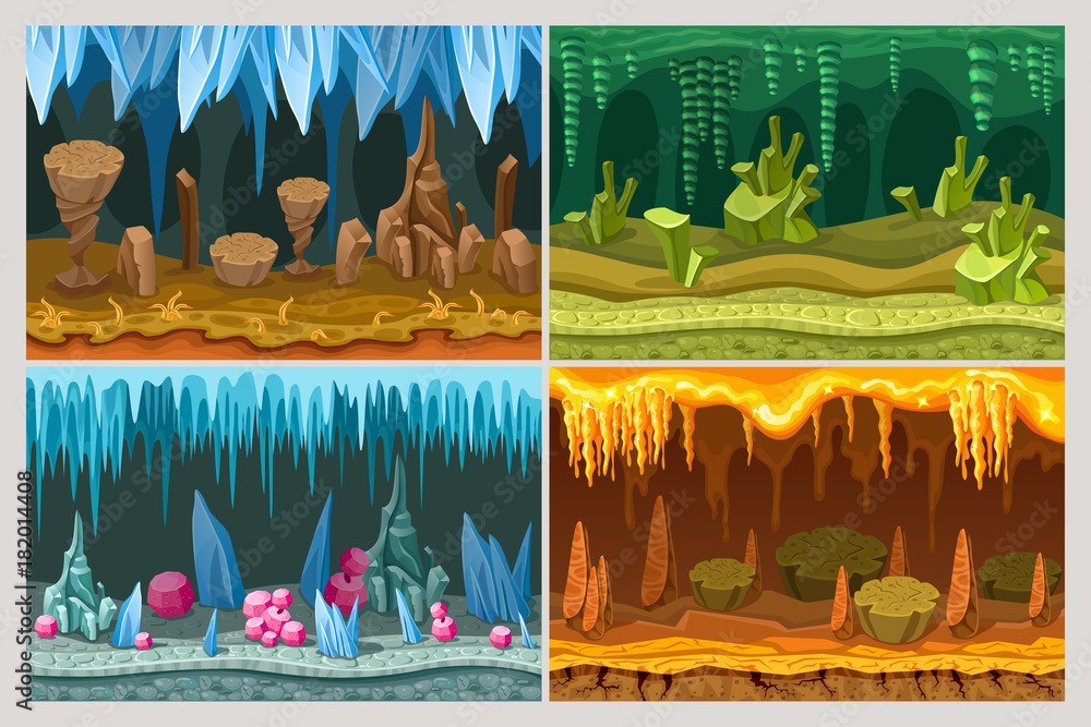 Photography Cartoon Game Cave Landscapes Set