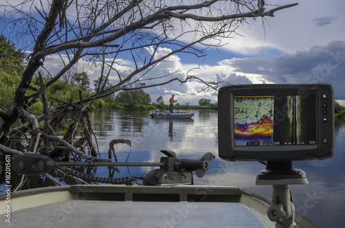 Fishfinder, echolot, fishing sonar at the boat photo