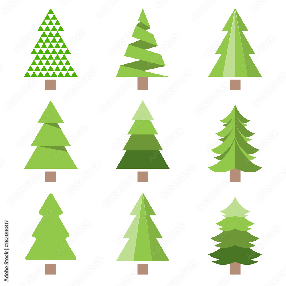 Different style of pine tree icon, flat design Different style of pine tree icon, flat design