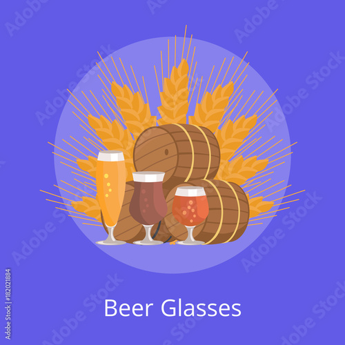 Beer Glasses Degustation Vector Illustration Blue