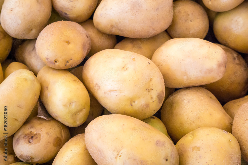 fresh organic potatoes on stand in supermarket fresh organic potatoes on stand in supermarket