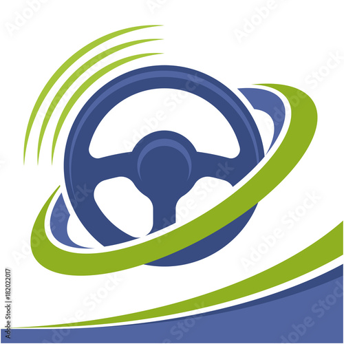 Icon logo abstract steering wheel connection, visual concept for sharing driver information for business, media forums, other information communication media.
