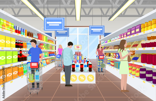 People at the Supermarket on Vector Illustration