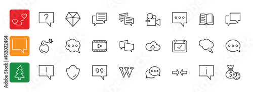 Set of speech bubble chat vector lines of icons. Editable move. 