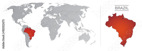 Brazil in the world  with borders and all the countries of the world separated 