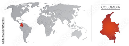Colombia in the world, with borders and all the countries of the world separated 