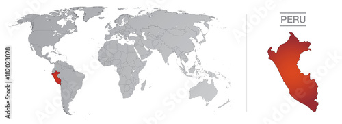 Peru in the world, with borders and all the countries of the world separated 

