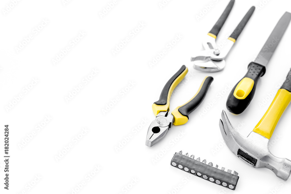 Tools for repairing top view on white background Tools for repairing top view on white background