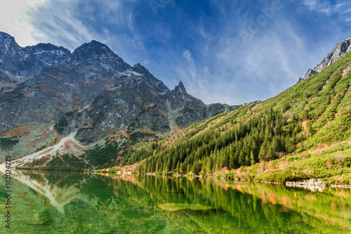 Green pond in the Tatra Mountains in autumn