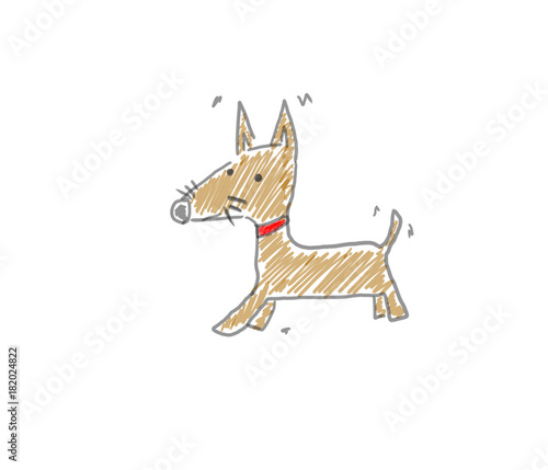 かわいい犬のお散歩 子供の落書き風イラスト Stock イラスト Adobe Stock