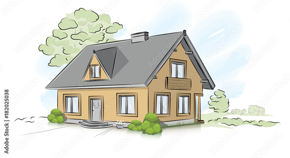 Vector architectural hand drawing traditional house Stock Vector ...