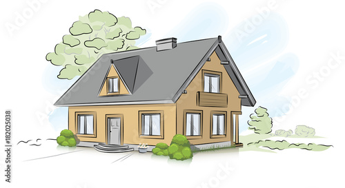 Vector architectural hand drawing traditional house