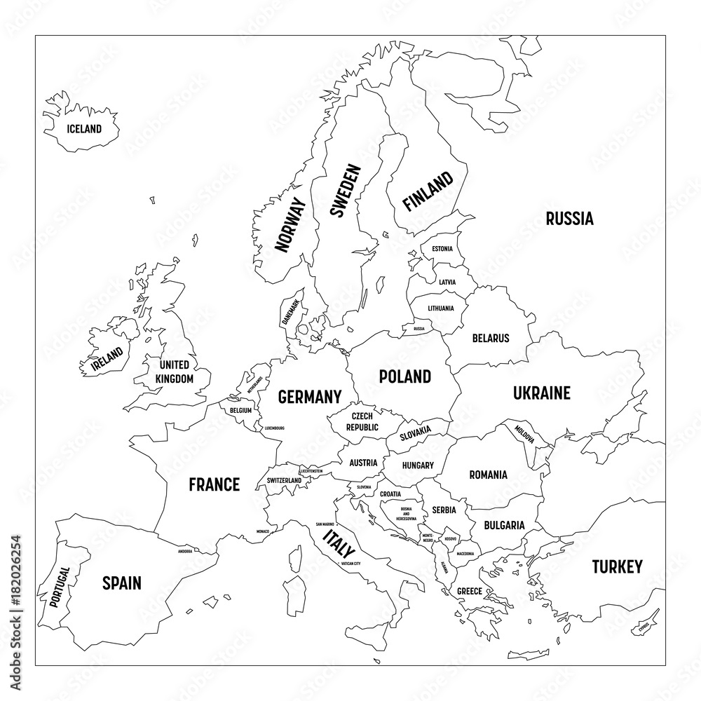 europe map black and white outline