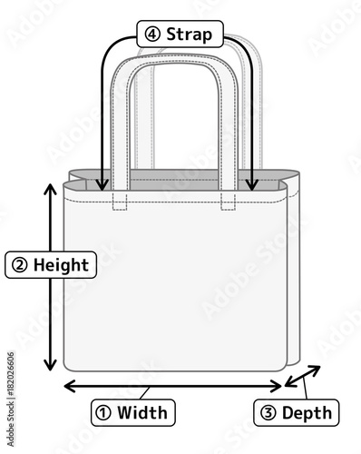 tote bag illustration for size chart (english) / coor version Stock Vector