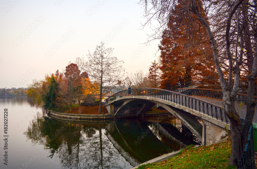 The bridge in the park Herastrau, in Bucharest, Romania 