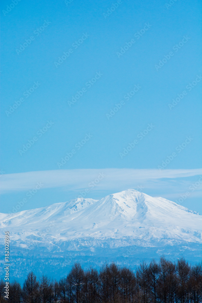 冬の青空と雪山の山頂