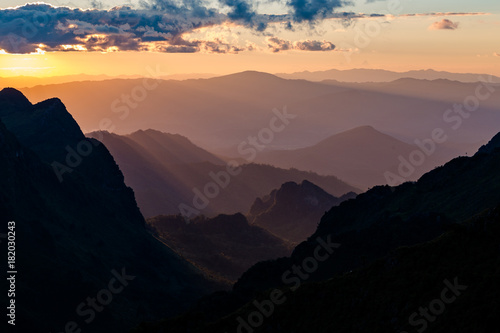 Sunset scene with silhouette mountain at Doi Luang Chiang Dao  Chiang Mai Province  Thailand