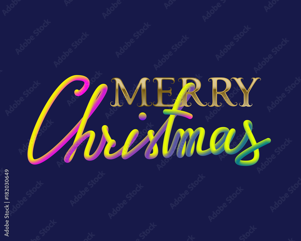 Fototapeta premium Merry Christmas golden and fluid colors lettering for greeting card design.