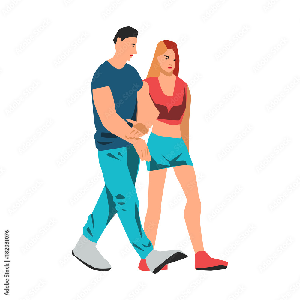 Couple walking together vector illustration on white background Couple walking together vector illustration on white background