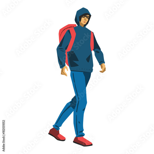 Hacker student walking vector illustration on white background