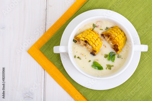 Delicious creamy soup with corn