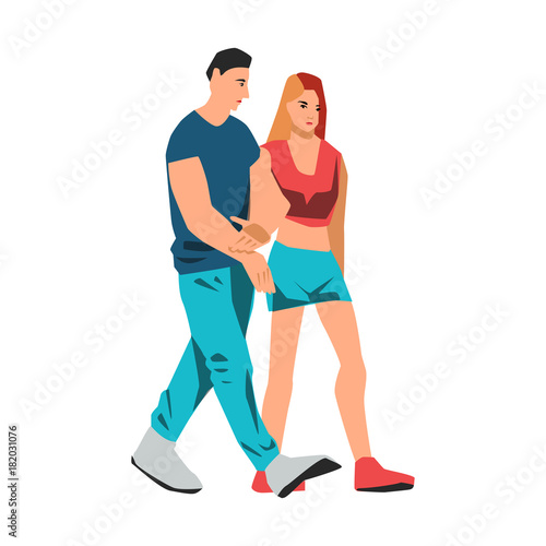 Couple walking together vector illustration on white background