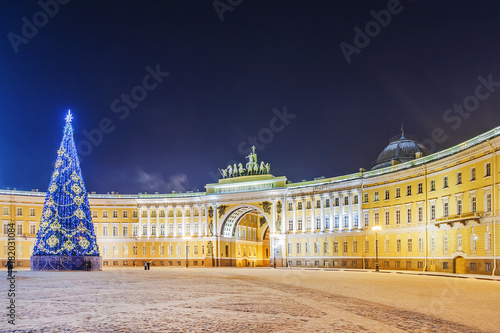 Christmas in St. Petersburg. Christmas decoration of the Palace Square in St. Petersburg