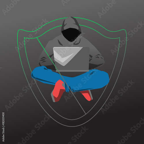 Hacker is using computer to attack vector illustration