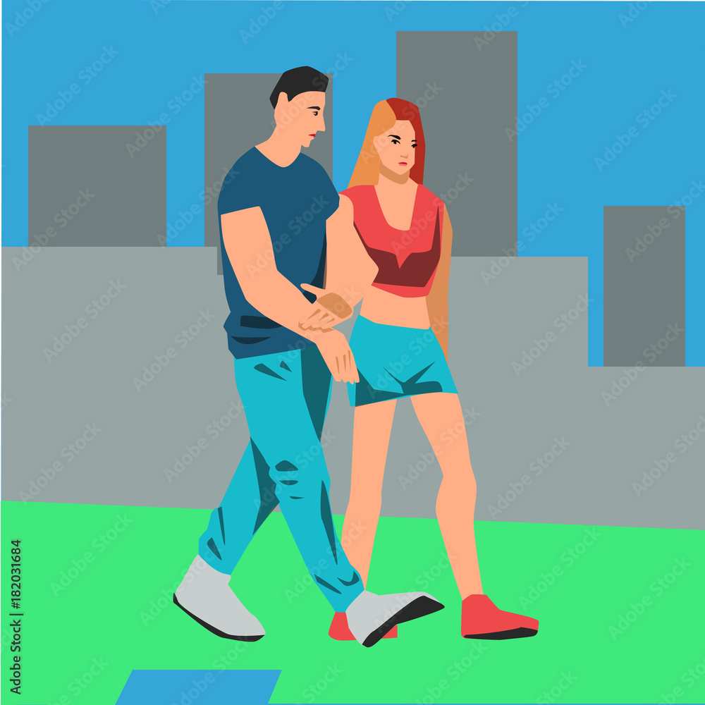 Couple walking together vector illustration Couple walking together vector illustration