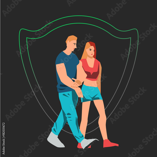 Couple walking together vector illustration