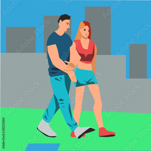 Couple walking together vector illustration