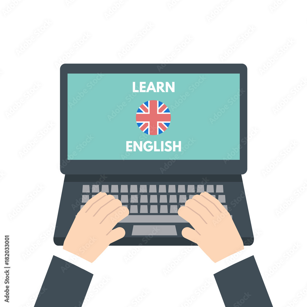 English online mobile learn concept, learning app. Vector illustration English online mobile learn concept, learning app. Vector illustration