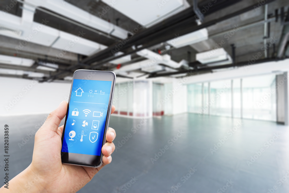smart phone with smart home with modern office smart phone with smart home with modern office