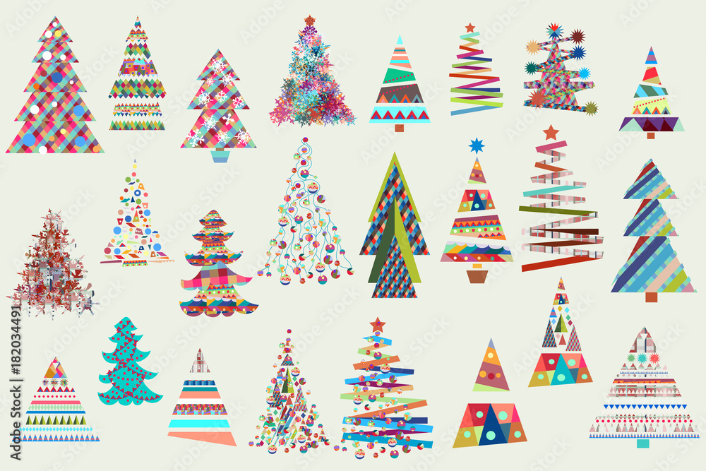 Big Christmas collection of vector Xmas trees in funky colors Big Christmas collection of vector Xmas trees in funky colors