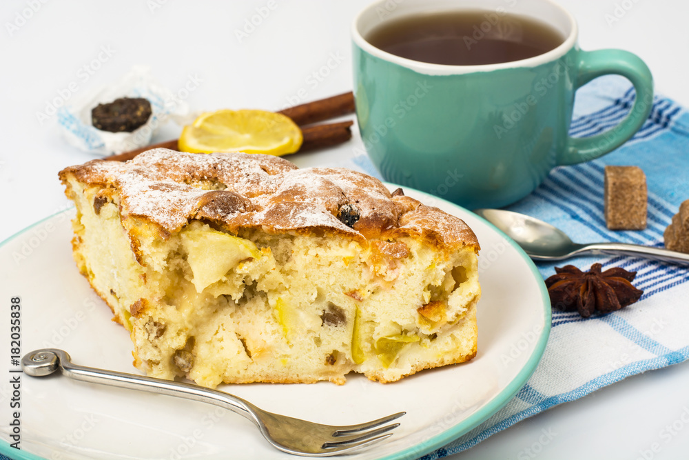 Piece of delicious apple pie with cinnamon Piece of delicious apple pie with cinnamon