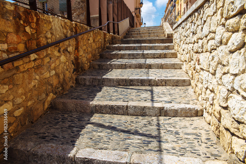 Ancient cobbled stairs in the old town of Tarragona, Spain.