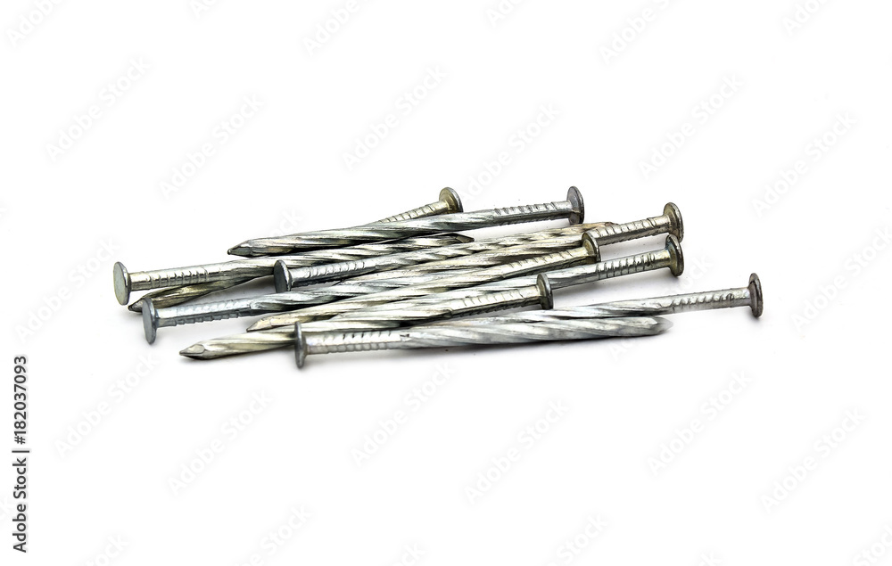 screws, nuts, nails, white background