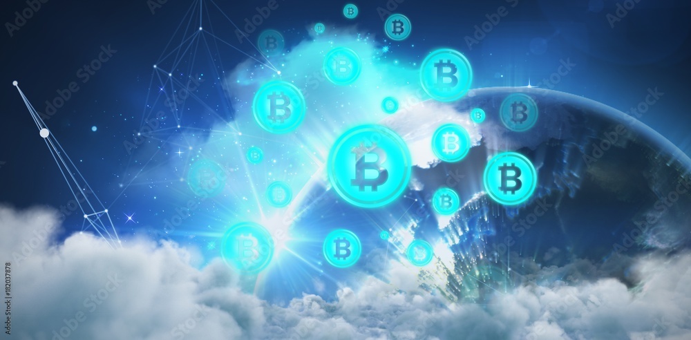 Composite image of symbol of bitcoin digital cryptocurrency Composite image of symbol of bitcoin digital cryptocurrency