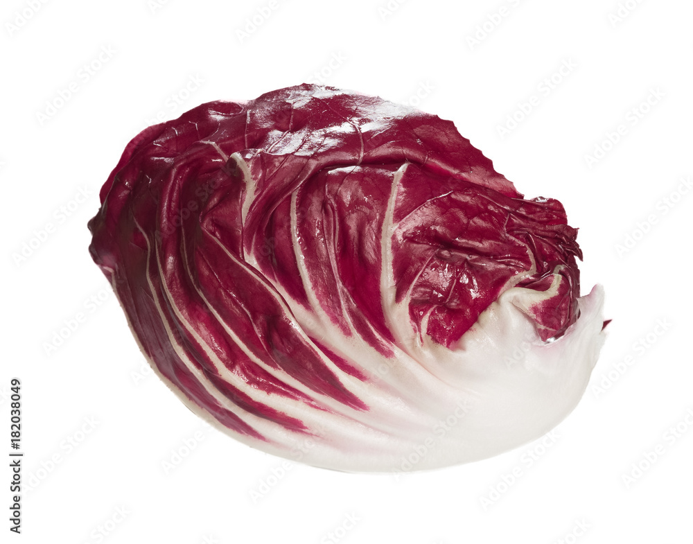 Fototapeta premium Contrast Radicchio salad from side on white background.