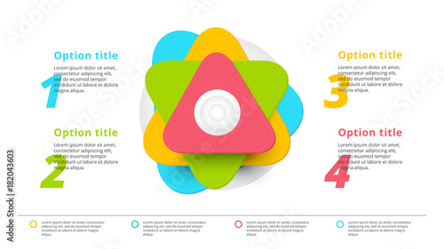 Business process chart infographics with 4 step segments. Circular corporate timeline infograph elements. Company presentation slide template. Modern vector info graphic layout design.