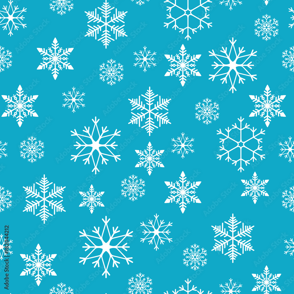 Snowflakes seamless pattern. Snow falls background. Vector illustration. Seamless pattern on a blue background Snowflakes seamless pattern. Snow falls background. Vector illustration. Seamless pattern on a blue background