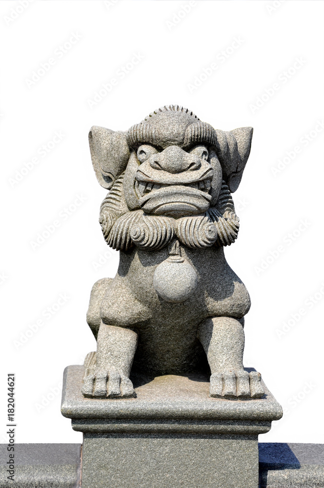 stone statue of a horse dragon on a white background. stone statue of a horse dragon on a white background.