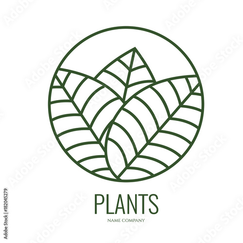 Outline icon of landscape with three leaves in circle. Vector logo business emblems. logo for a ecology, health, travel, farming and yoga center.