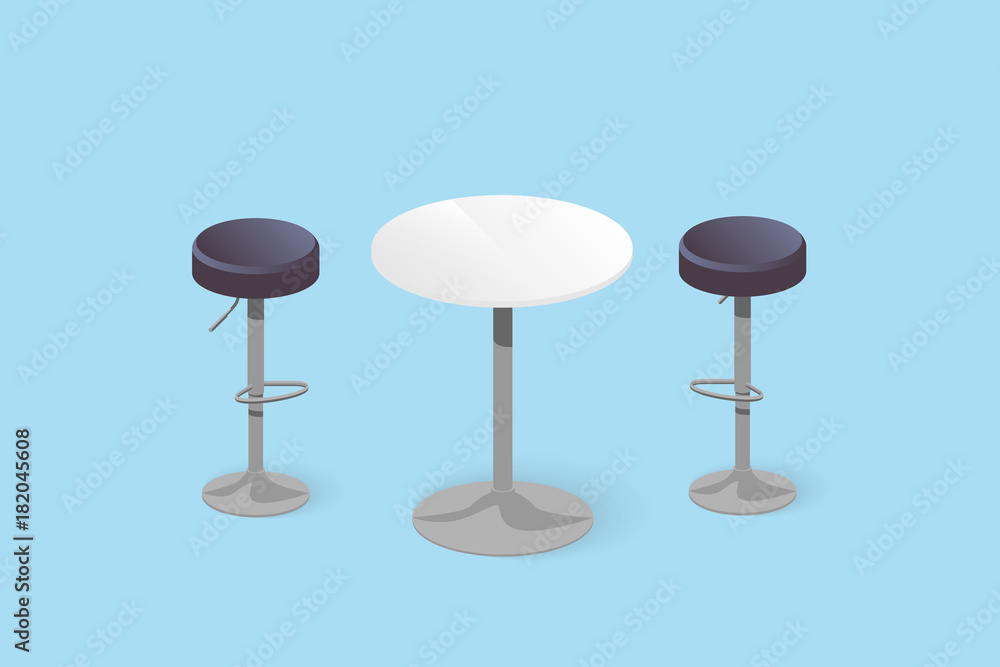 Set of bar stools and table. Bar chair. High chair. Bar interior design. Vector illustration Set of bar stools and table. Bar chair. High chair. Bar interior design. Vector illustration