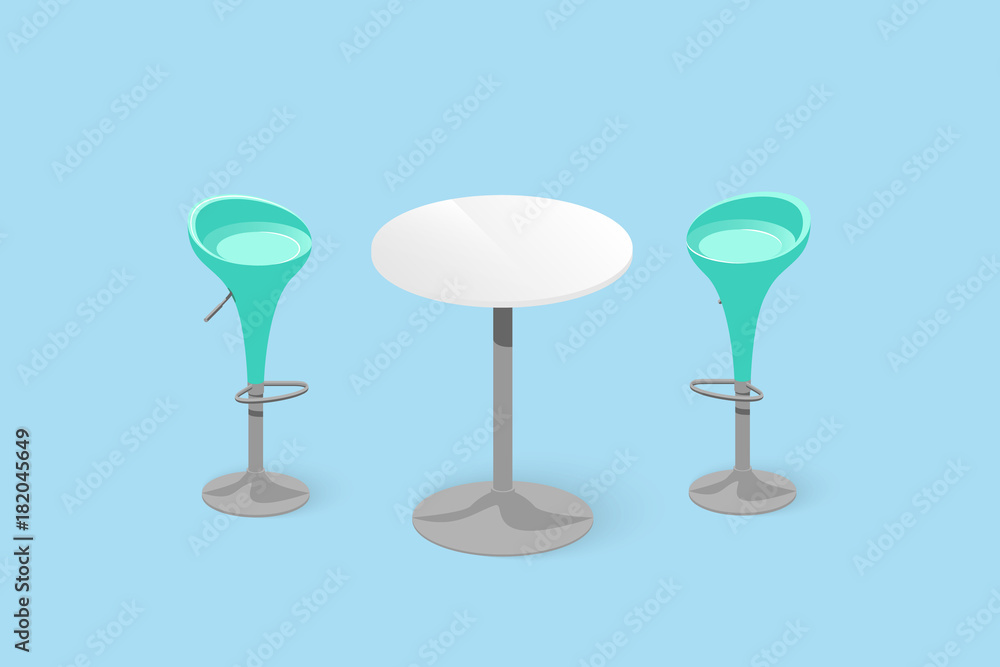 Set of bar stools and table. Bar chair. High chair. Bar interior design. Vector illustration Set of bar stools and table. Bar chair. High chair. Bar interior design. Vector illustration