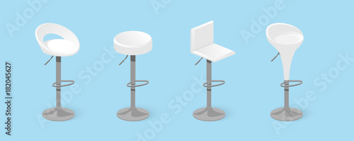 Set of white bar stools. Bar chair. High chair. Bar interior design. Vector illustration